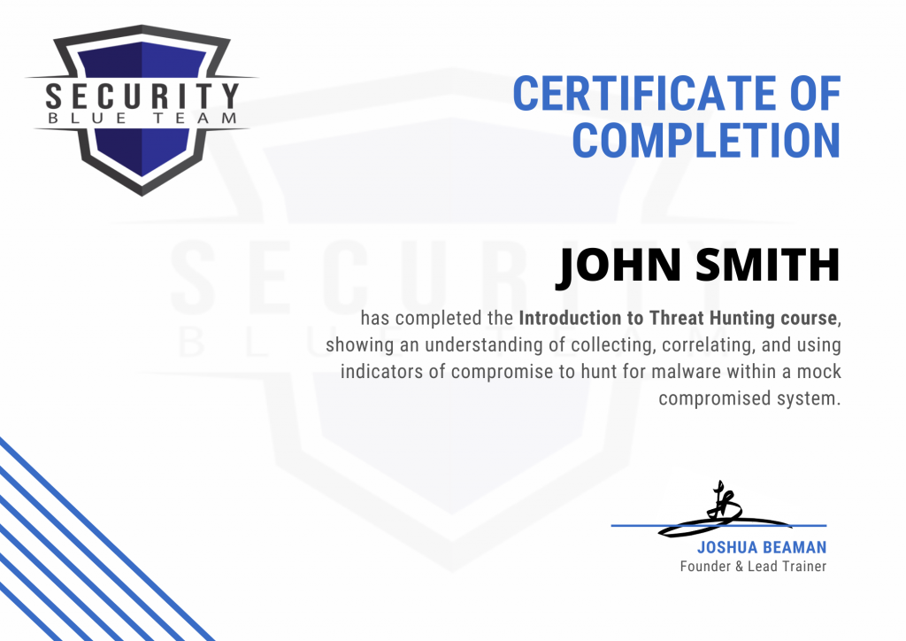 Certificate of Completion sample